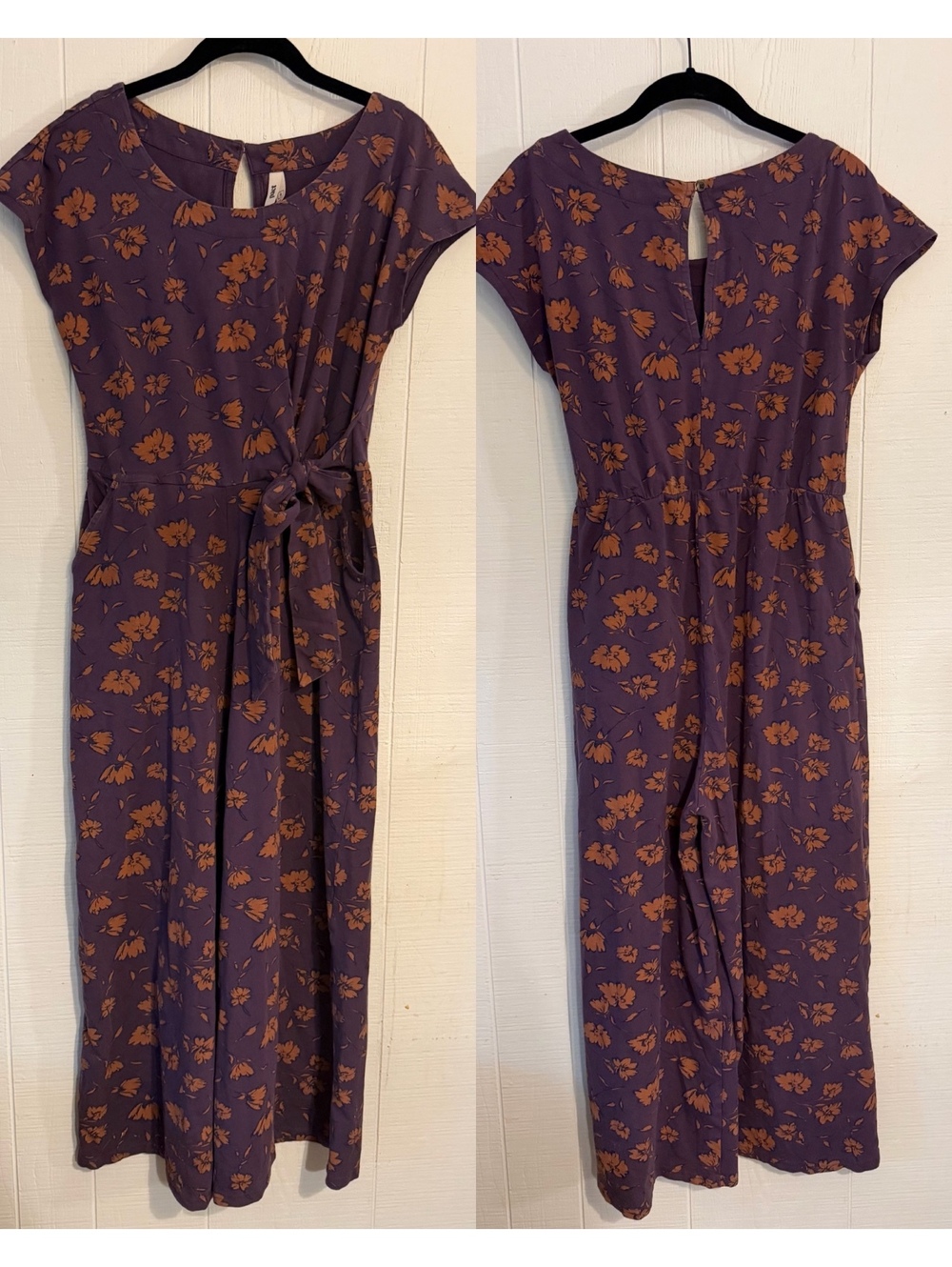 Pact floral tie wide leg jumpsuit purple